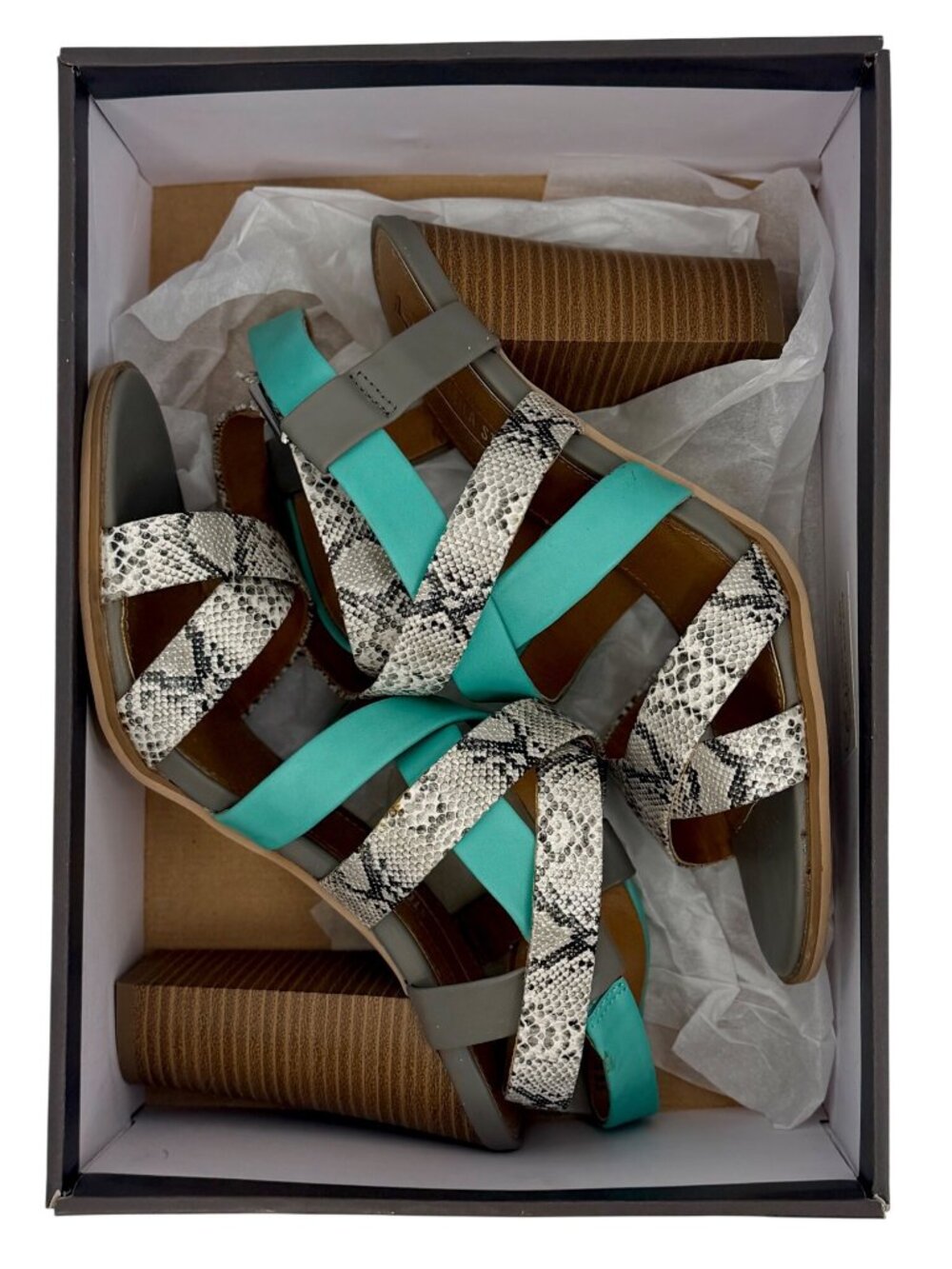 Leila Stone Seafoam Green Snake Print Strappy Heeled Sandals 9.5 | Indie Sleaze - Picture 9 of 16